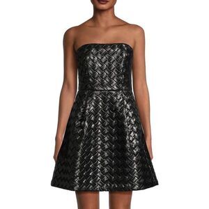 Liv Foster Women’s Weaved Black Faux Leather Woven Cocktail Mini Dress size 6